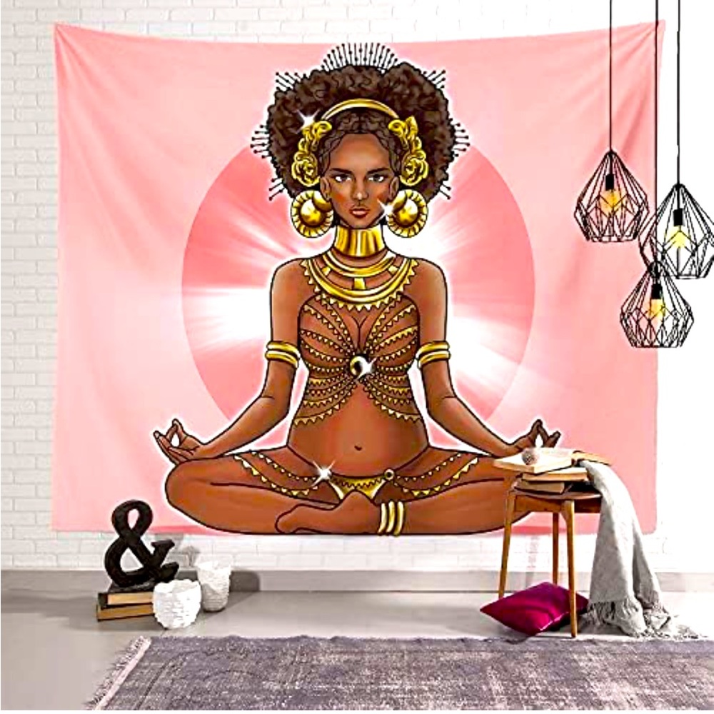 Black Girl Magic African Manifesting Meditation Yoga Wall Tapestry